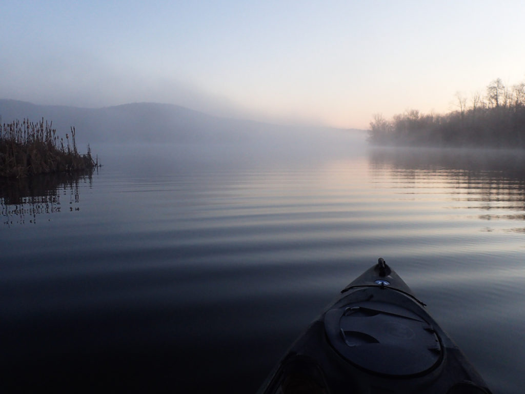 BRENT PENNINGTON Sunrise from the kayak at Fords Pond on the morning of 18 April 2015.
